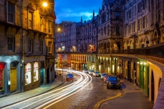 Victoria Street at night in Edinburgh