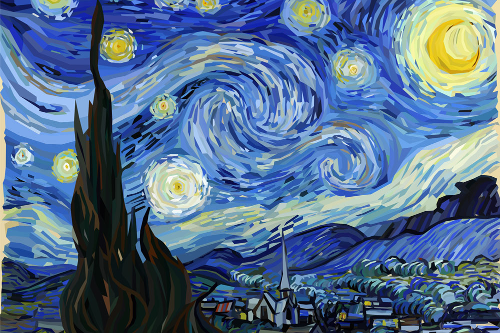 The Starry Night - Vincent van Gogh painting in Low Poly style