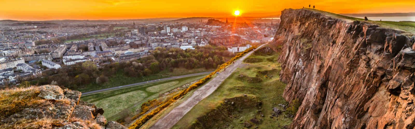 View from Arthur's Seat in Edinburgh as the sun sets