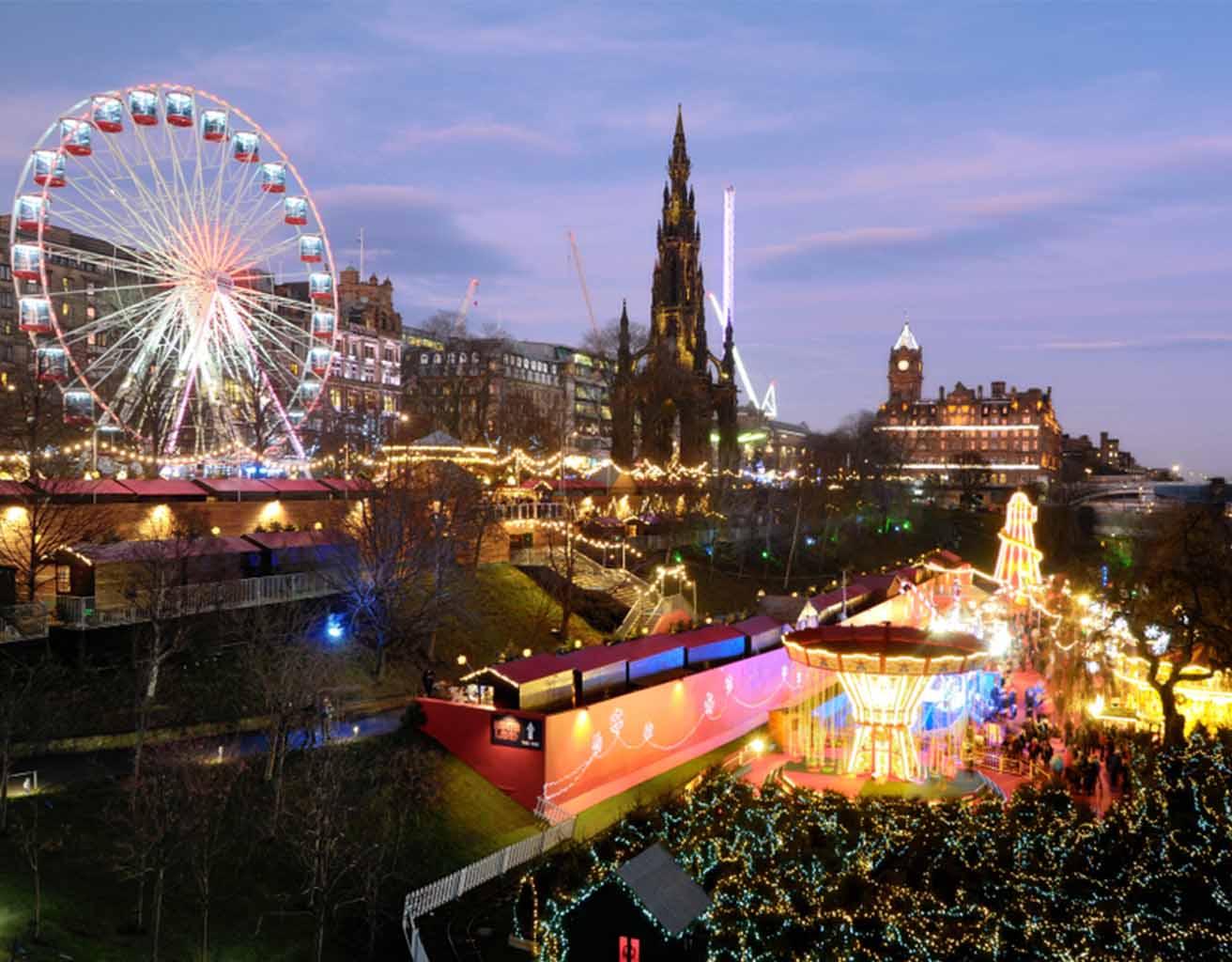 The Edinburgh Christmas Market and ferriswheel.