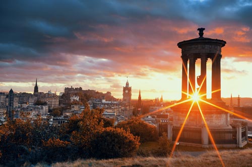 View from Calton Hill in Edinburgh at sunset