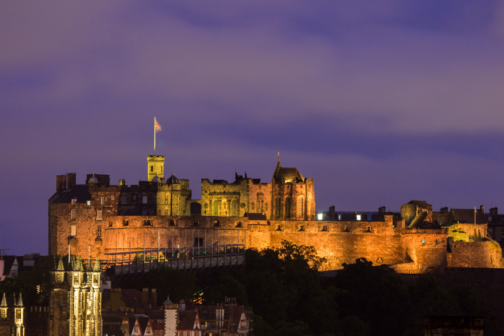 Edinburgh Castle lit up at night
