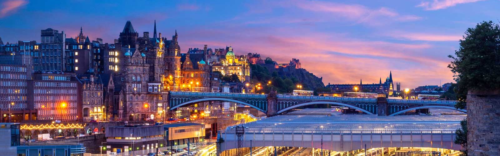 Beautiful evening view of Edinburgh Waverley Station