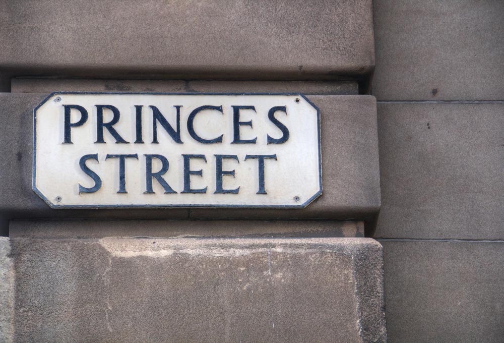 Princes Street sign on stone wall