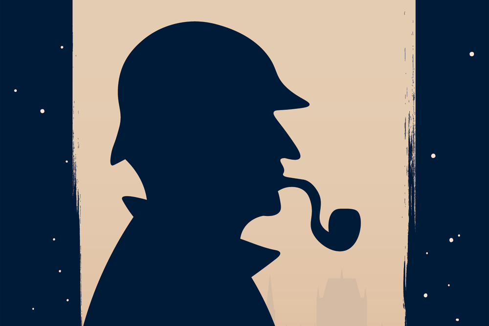 Silhouette of Sherlock Holmes with hat a pipe