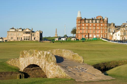 Swilcan bridge on the 18th hole of the Old Course links in St Andrews, Scotland