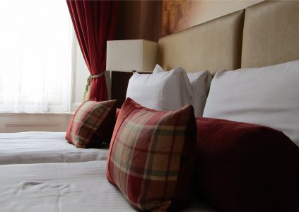 A close up of twin beds in a twin Room in Parliament House Hotel in Edinburgh