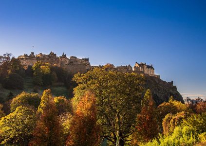 Edinburgh Castle with Autumn trees in the foreground