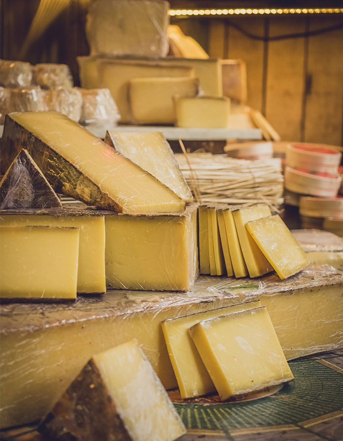 A cheese stall at a Farmers' Market