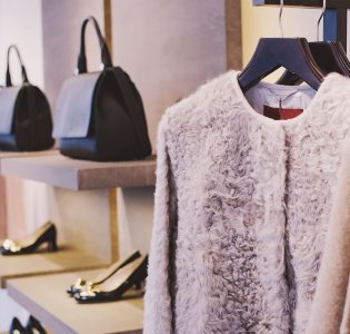 Luxury clothing and accessories in a shop
