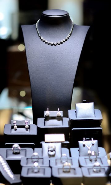 Luxury jewellery on display in a shop