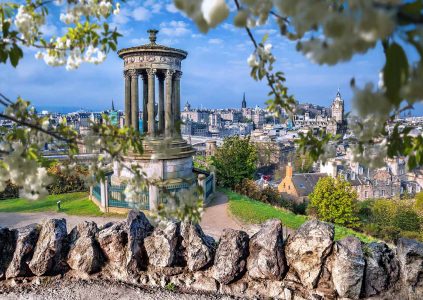 A view of Edinburgh City from Calton Hill in spring