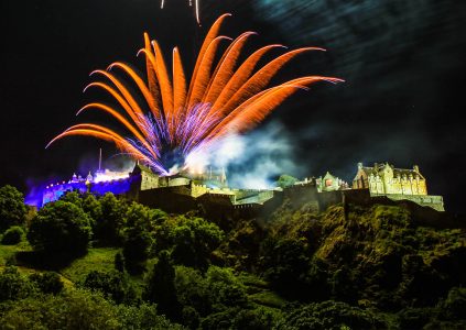 Spectacular firework display by Edinburgh Castle at New Year