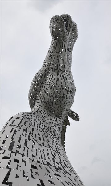 Looking up at one of the Kelpies at Falkirk