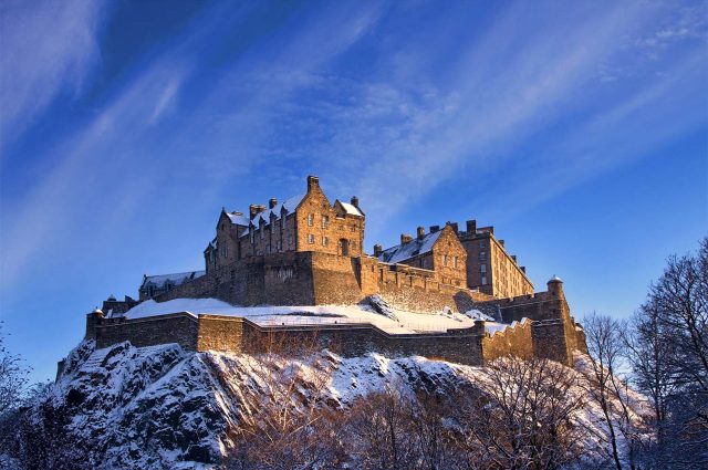 Edinburgh Castle covered with snow