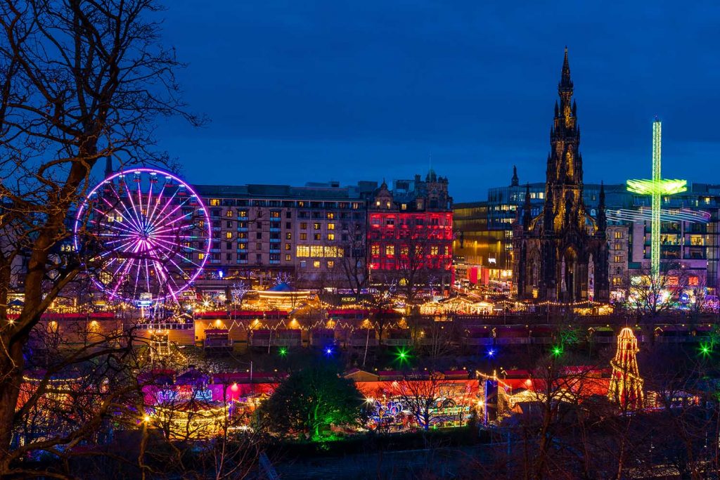 The lights and market at the Edinburgh Christmas Festival