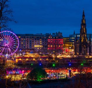 The lights and market at the Edinburgh Christmas Festival