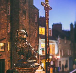 The Grefriars Bobby statue in the evening in Edinburgh