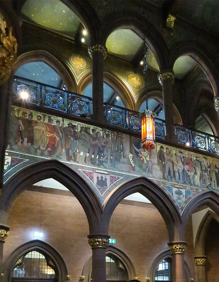The arches lit up in the hall in the Scottish National Portrait Gallery