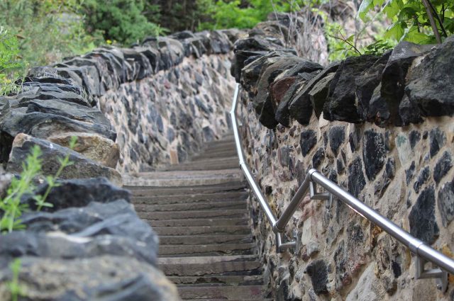 The stairs with stone wall either side of Jacobs Ladder in Edinburgh