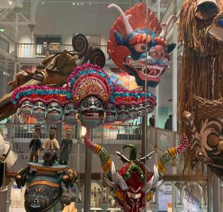 A display of masks in the National Museum of Scotland