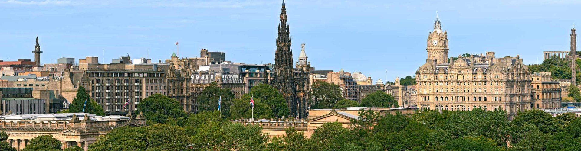 A panoramic view of the buildings along Princes Street in Edinburgh