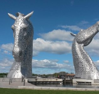 Two horse head statues in Falkirk, Scotland
