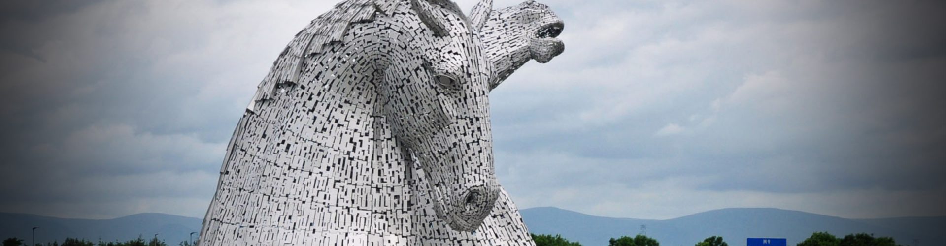 View of The Kelpies horses head figures in Falkirk