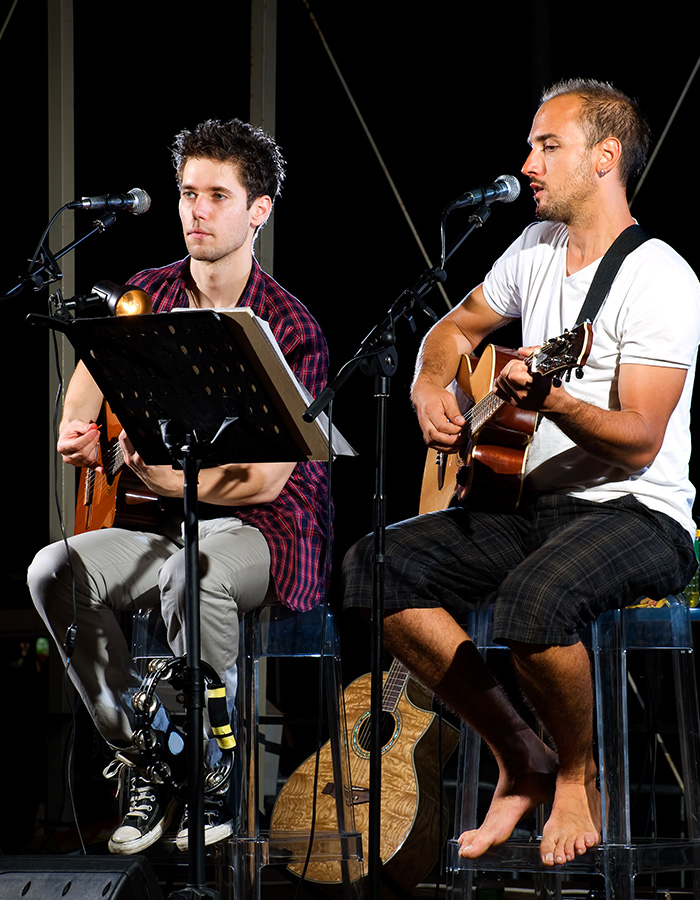 An acoustic band of two performing