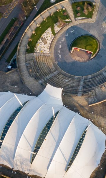 Aerial view of Dynamic Earth science museum