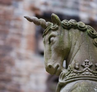 Close up of unicorn on fountain at Linlithgow Palace