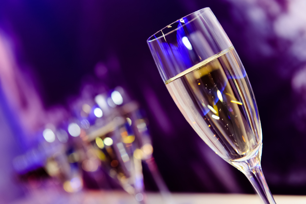 Close up of a glass of Champagne at an evening event