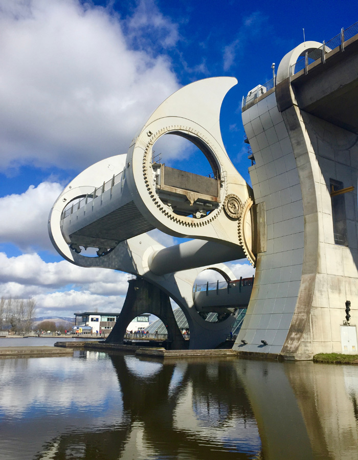 View of the Falkirk Wheel boat lift on a sunny day