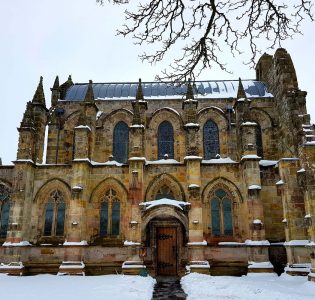Rosslyn Chapel on a snowy day