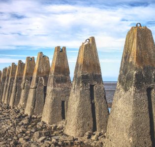Concrete sea defences at Cramond near Edinburgh