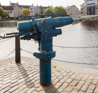 An old harpoon gun by the Water of Leith