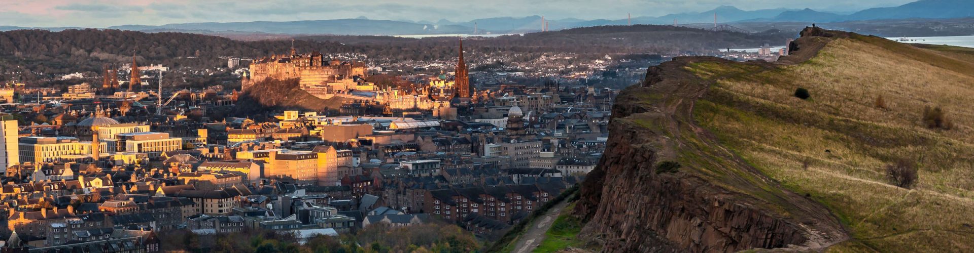 Sunset over the Salisbury Crags and Arthur's Seat in Edinburgh