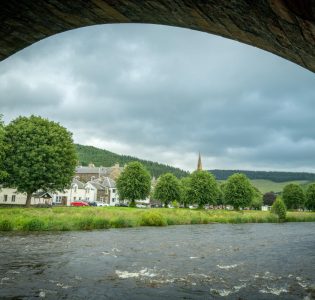 View from under bridge arches, Peebles.