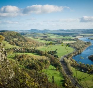 Kinnoull Hill tower ruins, Perth Scotland, overlooking the River Tay