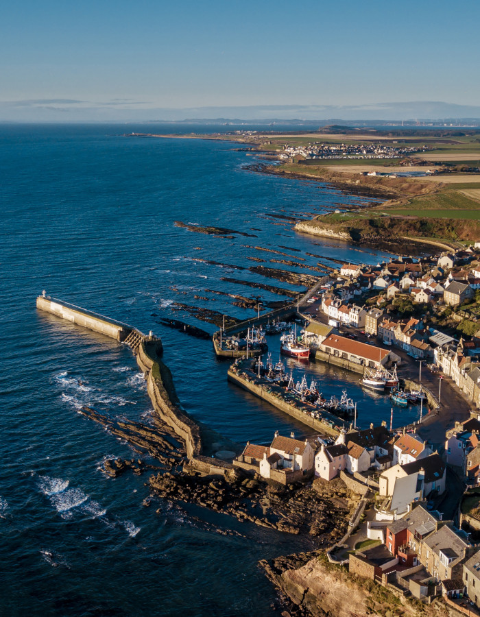 Aerial view of the Scottish village of Pittenweem