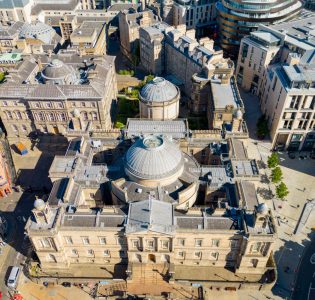 Aerial view of National Records Of Scotland building in Edinburgh